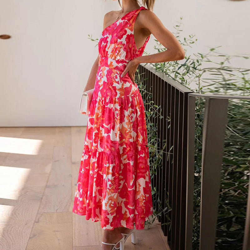 Midikleid Mit Blumenmuster Und One-Shoulder-Träger