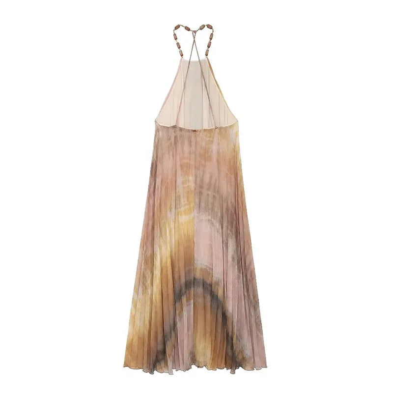 Gemustertes, Locker Geschnittenes, Langes Sommerkleid Mit Bindedetail