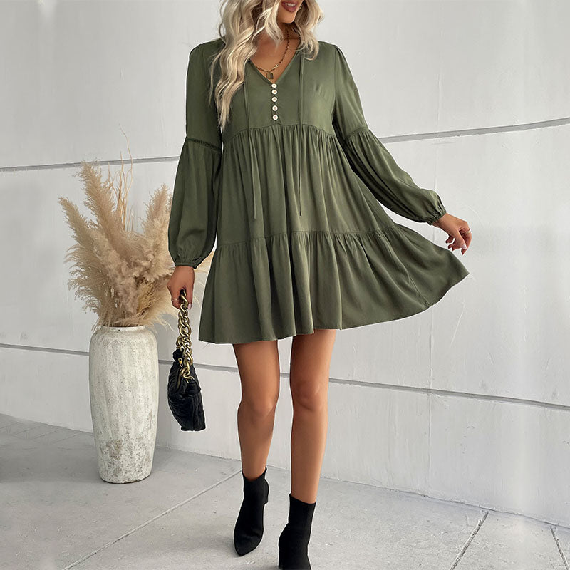 Midikleid Mit Volant Und V-Ausschnitt