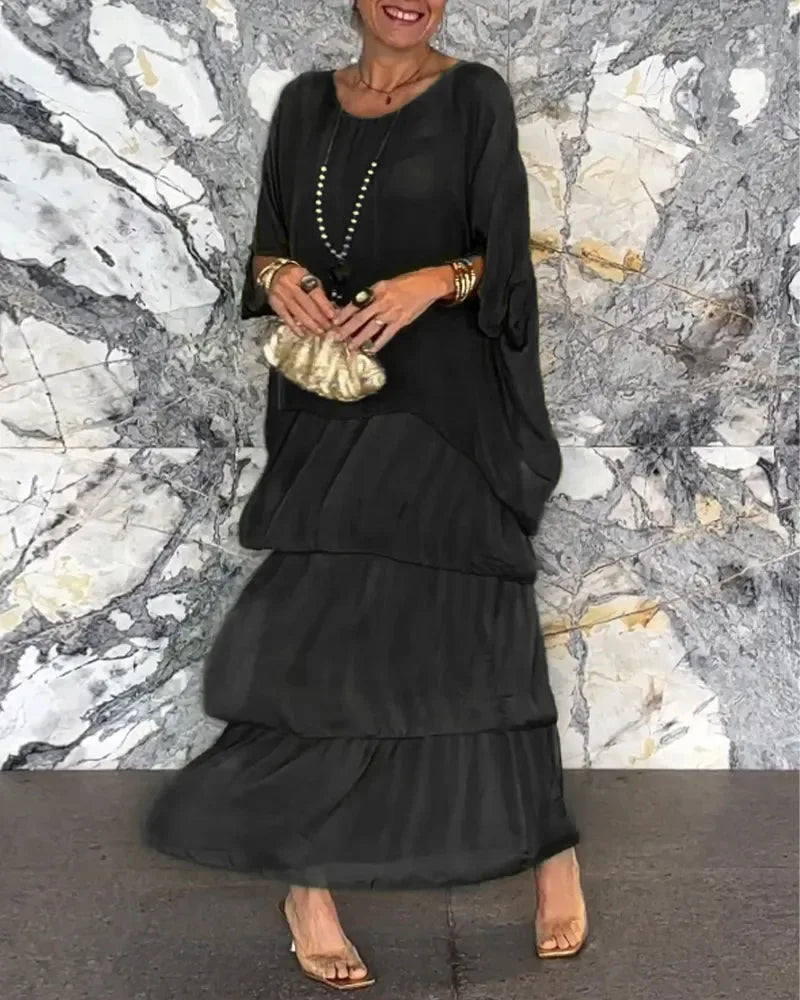 Plus-Size-Kleid Mit Rundhalsausschnitt Und Fledermausärmel-Detail