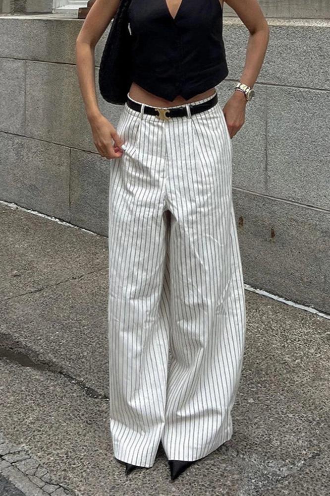 Gestreifte Hose Mit Weitem Bein Und Taschen