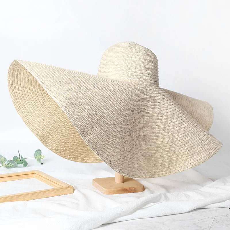 Uv-Geschützter, Faltbarer Strohhut Mit Breiter Krempe, 70 Cm, Für Sommer, Strand Und Reisen –