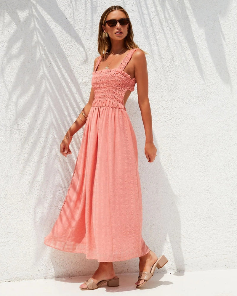 Midikleid Mit Quadratischem Ausschnitt Und Dünnen Trägern