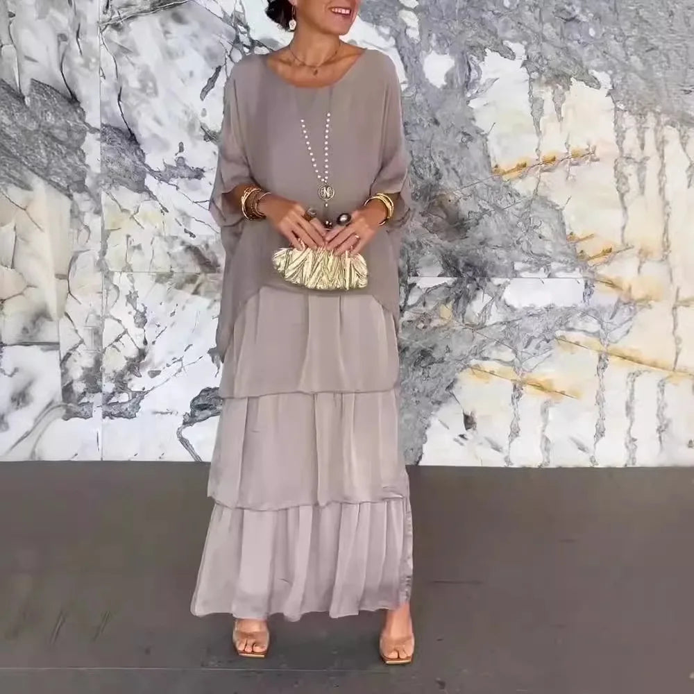 Plus-Size-Kleid Mit Rundhalsausschnitt Und Fledermausärmel-Detail