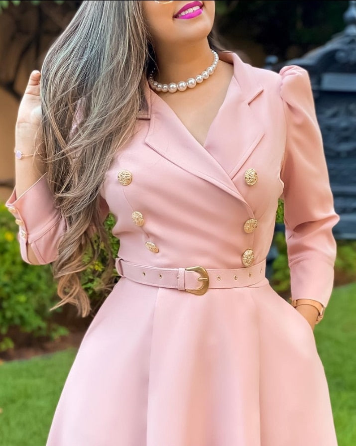 Schickes Midi-Blazerkleid Mit Gürtel