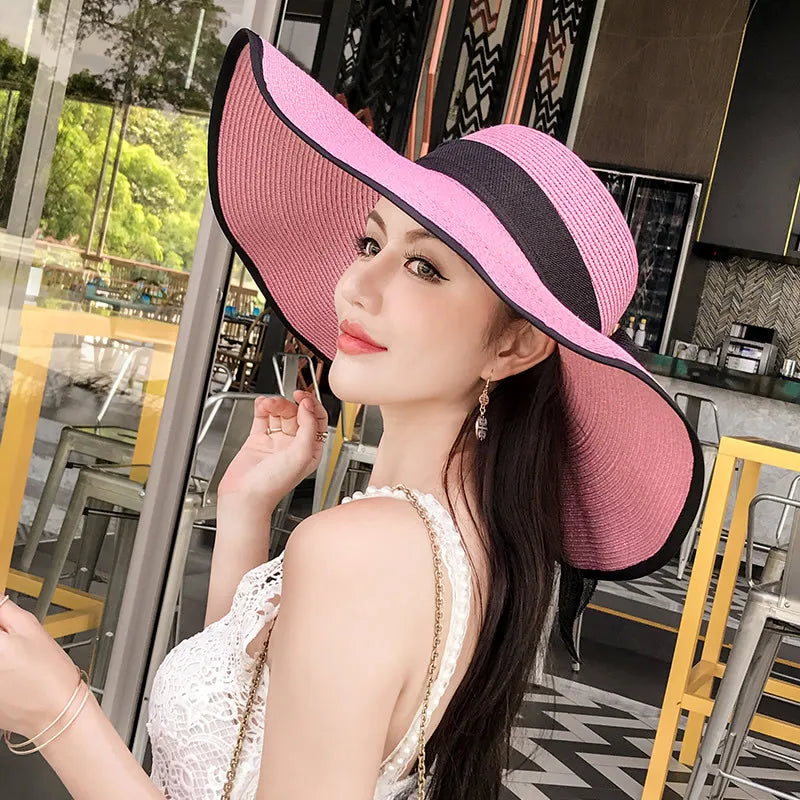 Faltbarer Strandhut Aus Stroh İm Koreanischen Stil Mit Großer Krempe Und Sonnenschutz