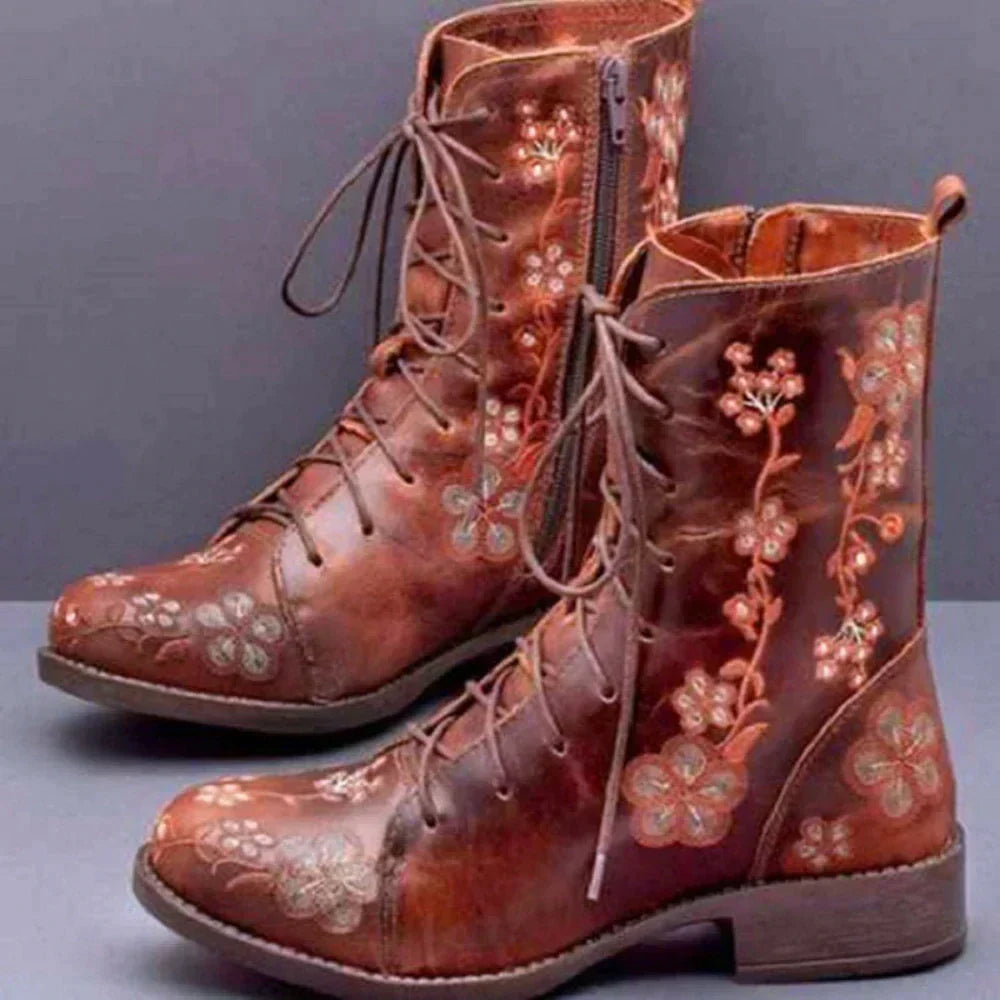 Elegante Stiefel Mit Retro-Blumenmuster