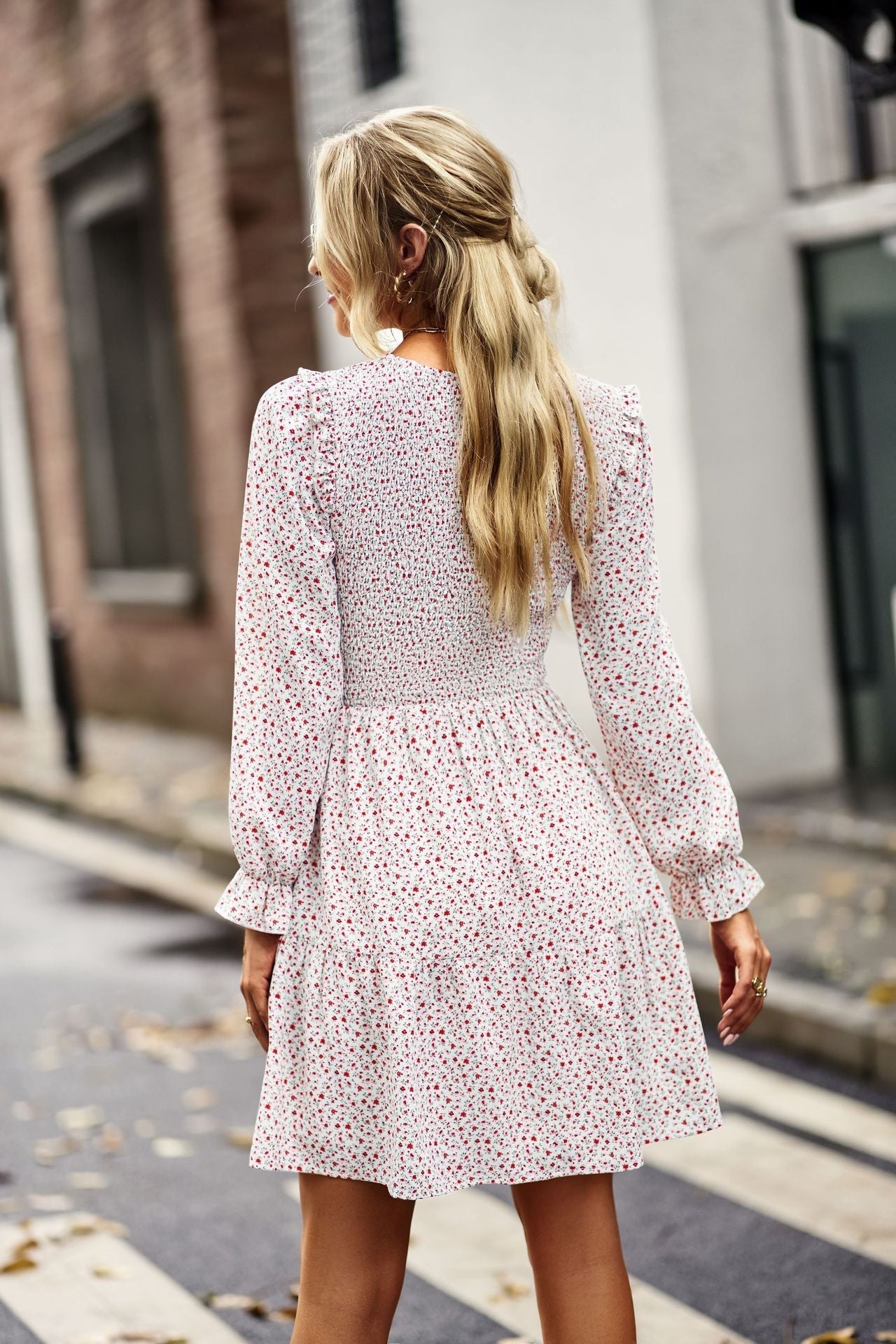 Gemustertes Midikleid Mit Rundhalsausschnitt