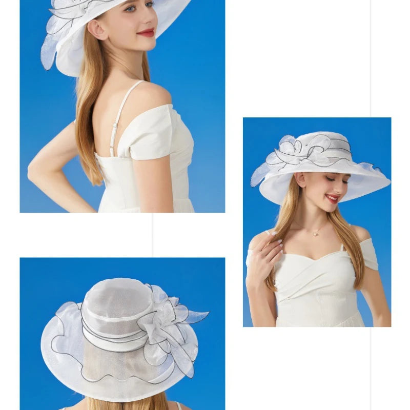 Stilvoller Sommer-Sonnenhut Für Damen, Atmungsaktiv, Gewebte Blume Mit Spitze – 56–58 Cm