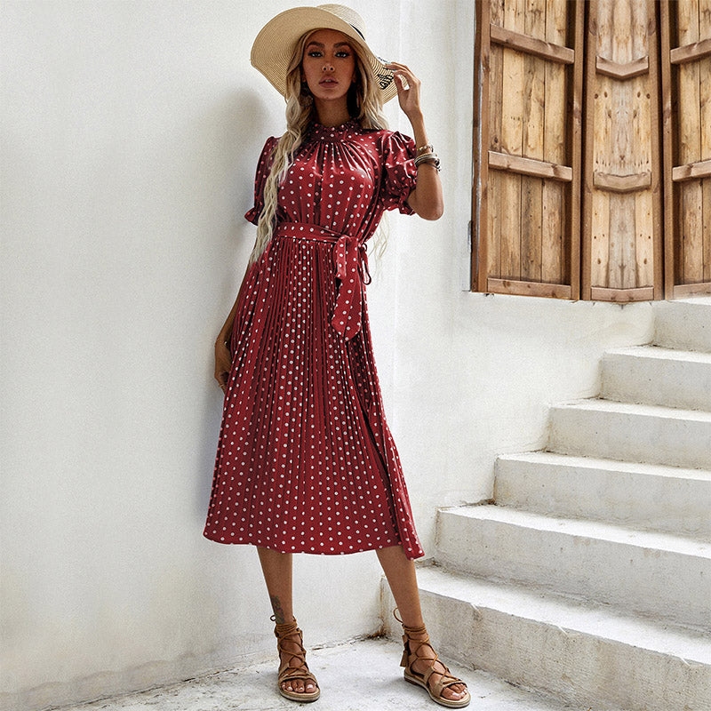 Plissiertes Midikleid Mit Polka Dot-Muster
