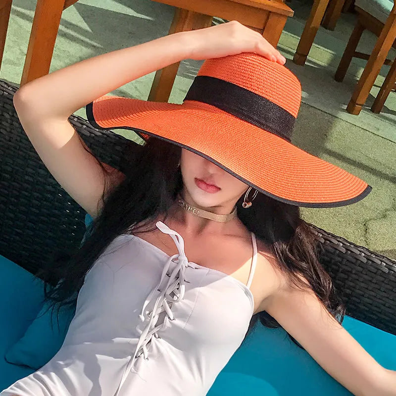 Faltbarer Strandhut Aus Stroh İm Koreanischen Stil Mit Großer Krempe Und Sonnenschutz