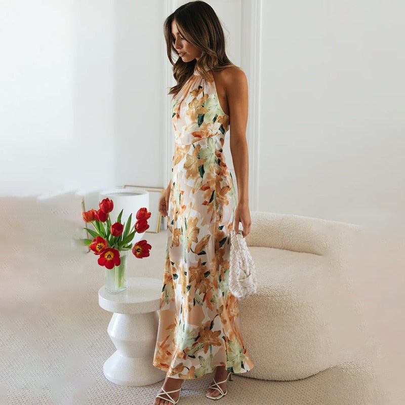 Gemustertes Maxikleid Mit Nackenträgern