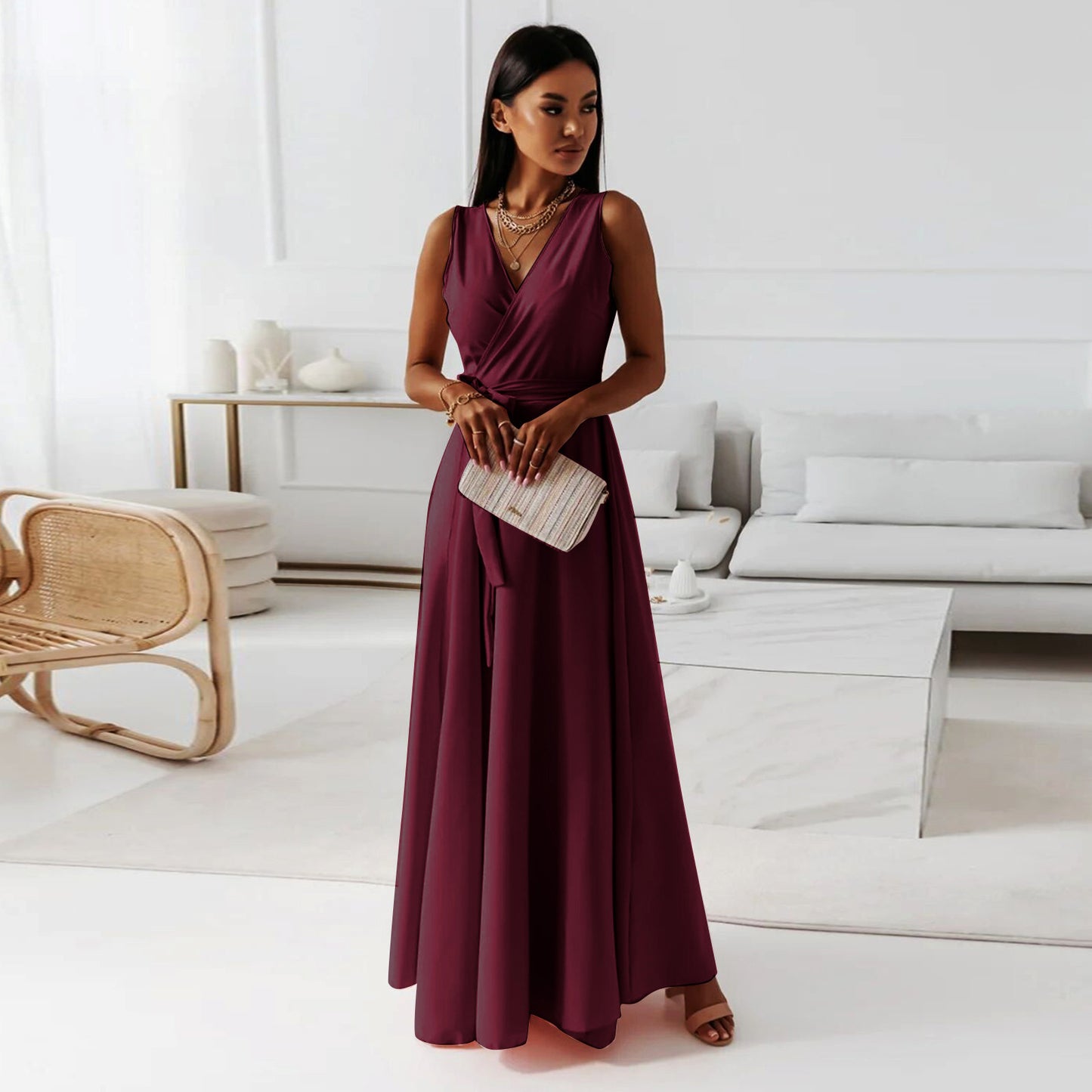 Cocktailkleid Mit Taillengürtel | Maxikleid Mit Schickem Und Schlichtem Design