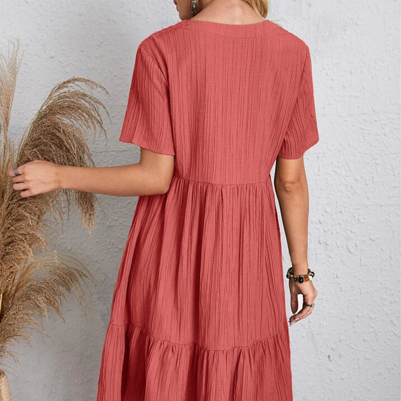 Kurzärmliges Midikleid Mit V-Ausschnitt