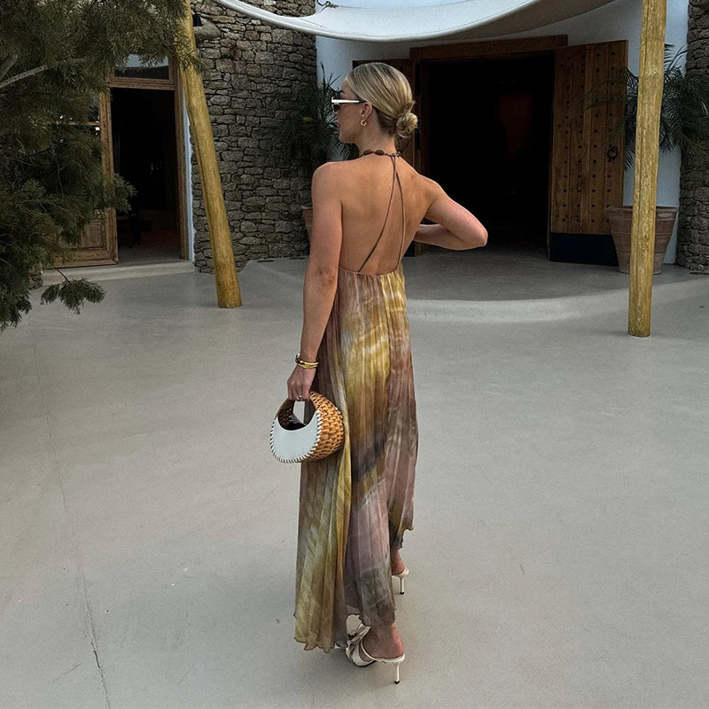 Gemustertes, Locker Geschnittenes, Langes Sommerkleid Mit Bindedetail