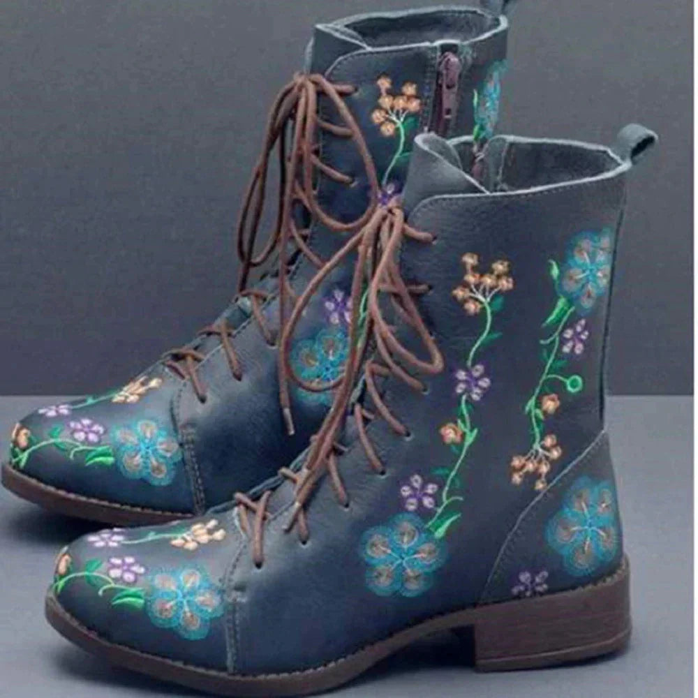 Elegante Stiefel Mit Retro-Blumenmuster