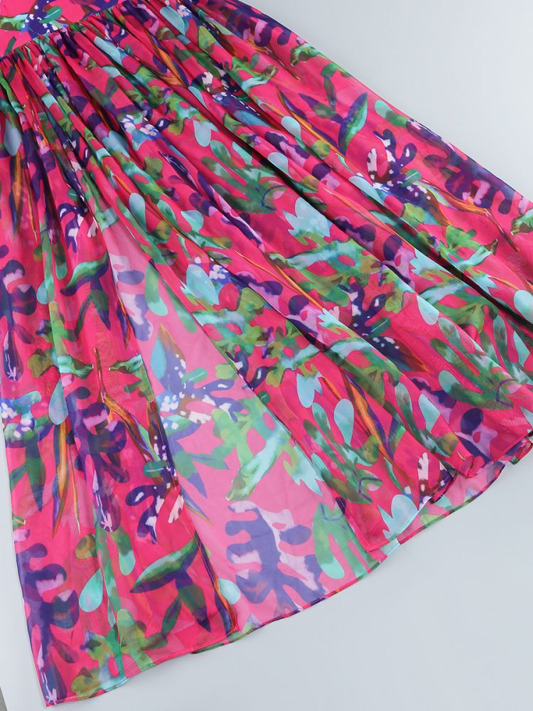 Bedrucktes Trägerloses Maxikleid Mit Schlitz