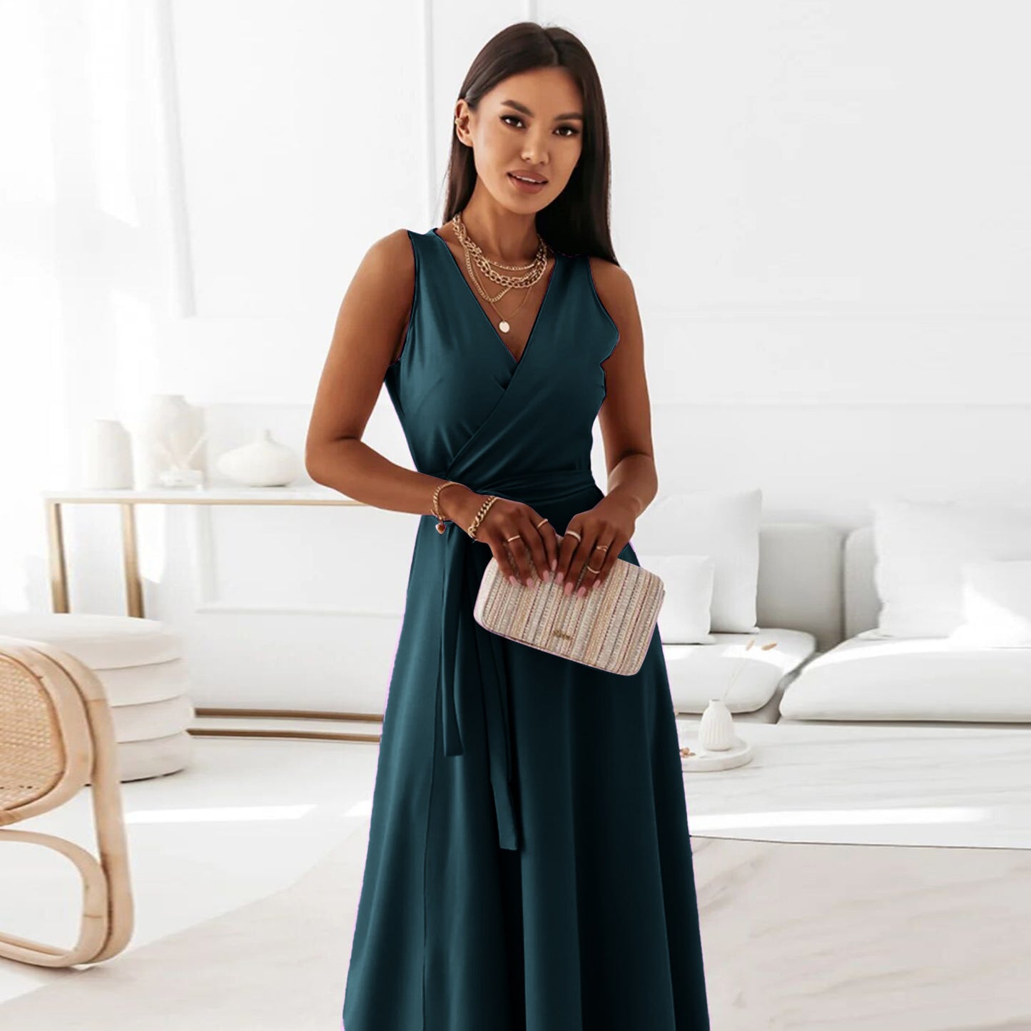 Cocktailkleid Mit Taillengürtel | Maxikleid Mit Schickem Und Schlichtem Design