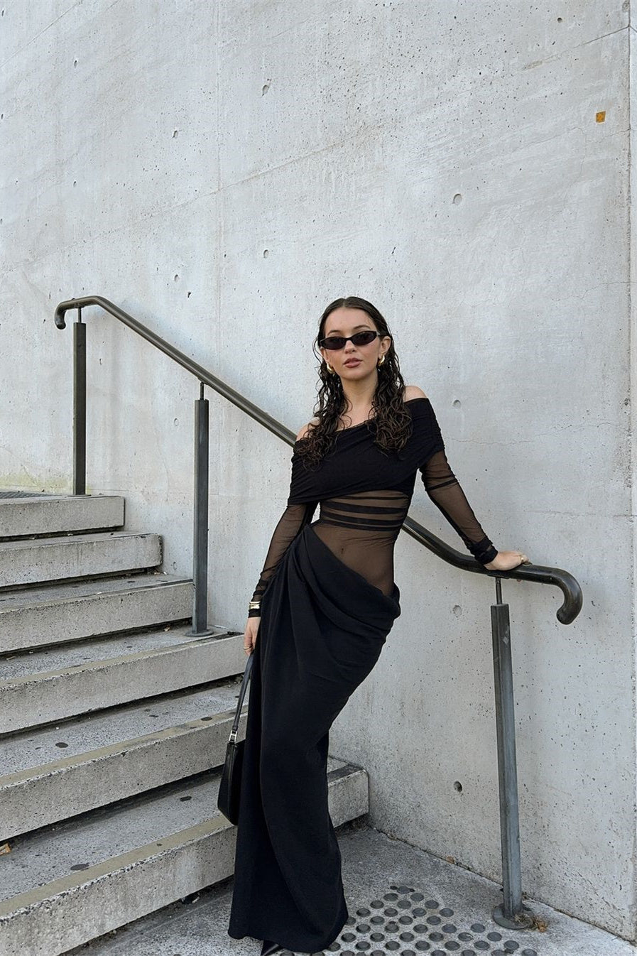 Schulterfreies Transparentes Maxi-Netzkleid