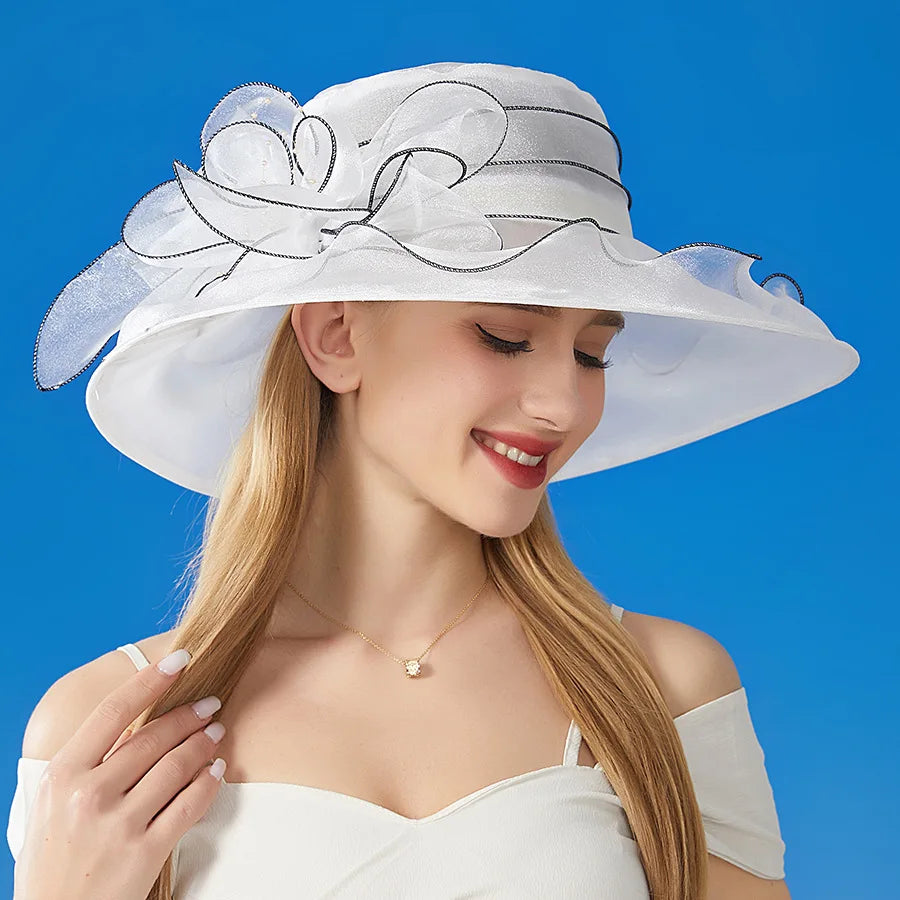 Stilvoller Sommer-Sonnenhut Für Damen, Atmungsaktiv, Gewebte Blume Mit Spitze – 56–58 Cm