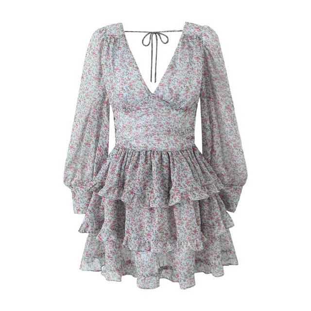 Elegantes Tief Ausgeschnittenes Gemustertes Minikleid