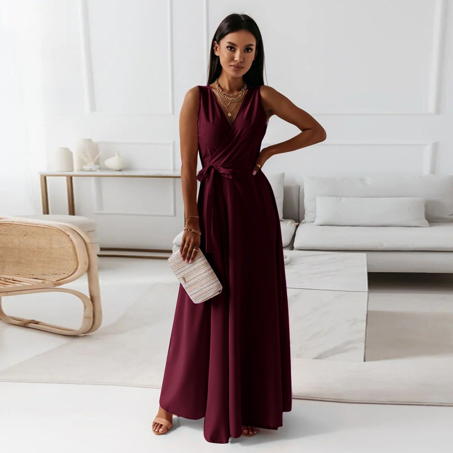Cocktailkleid Mit Taillengürtel | Maxikleid Mit Schickem Und Schlichtem Design