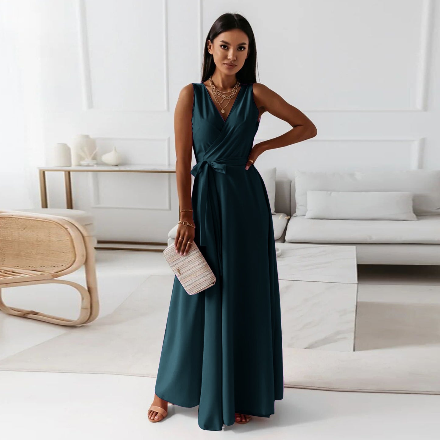 Cocktailkleid Mit Taillengürtel | Maxikleid Mit Schickem Und Schlichtem Design