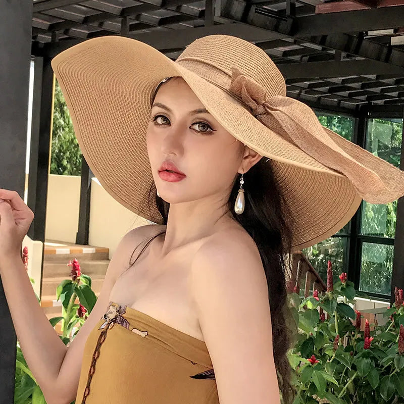 Faltbarer Strandhut Aus Stroh İm Koreanischen Stil Mit Großer Krempe Und Sonnenschutz