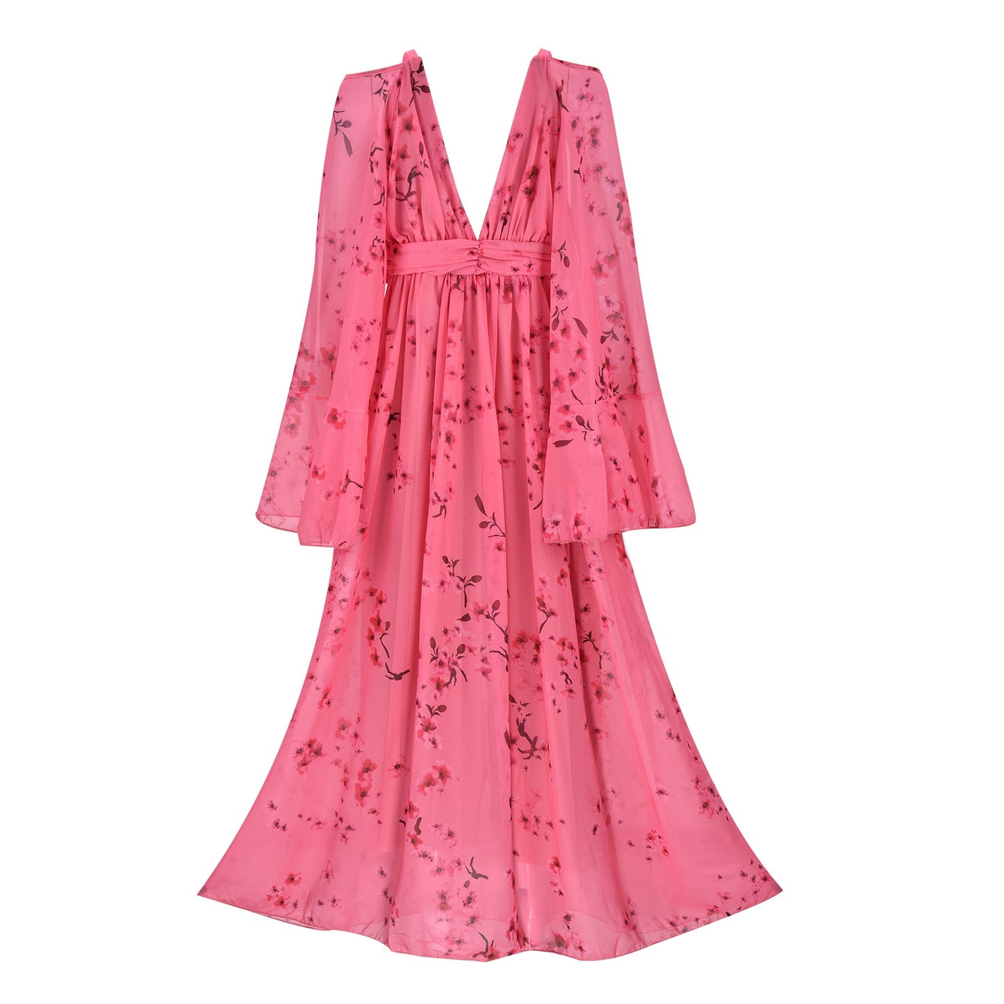 Rosa Chiffon-Maxikleid Mit Blumenmuster