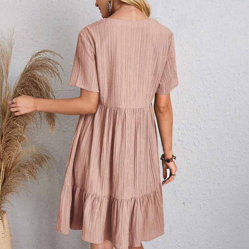 Kurzärmliges Midikleid Mit V-Ausschnitt