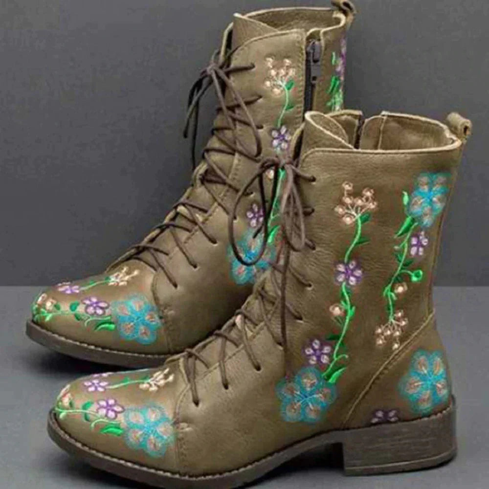 Elegante Stiefel Mit Retro-Blumenmuster
