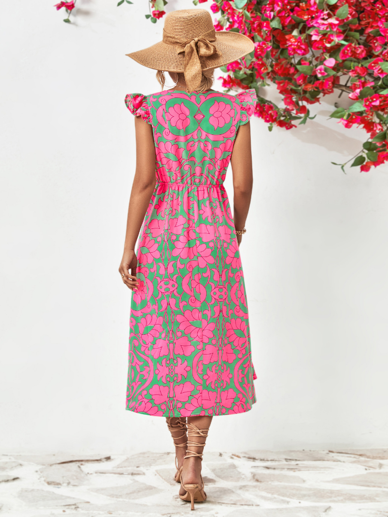 Gemustertes Midikleid Mit V-Ausschnitt