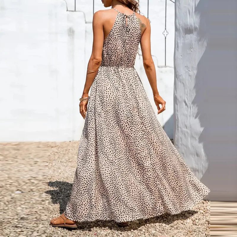 Sommer Sexy Ärmelloses Polka Dot Taille Schlitz Strap Kleid