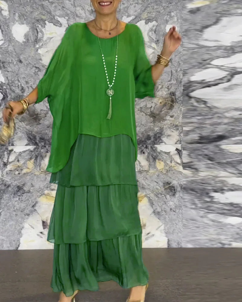 Plus-Size-Kleid Mit Rundhalsausschnitt Und Fledermausärmel-Detail