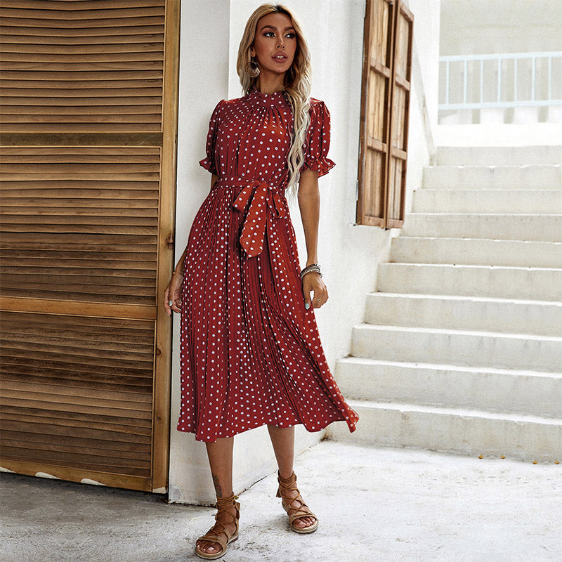 Plissiertes Midikleid Mit Polka Dot-Muster