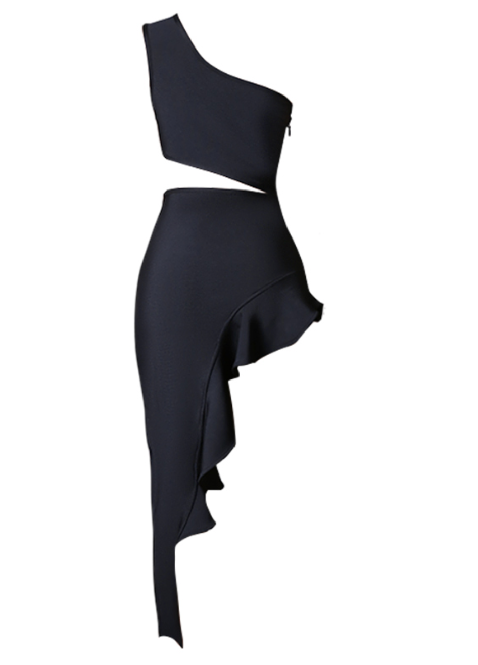 Asymmetrisches Bandage-Kleid Mit One-Shoulder-Trägern, Schlitzen Und Cut-Out-Details