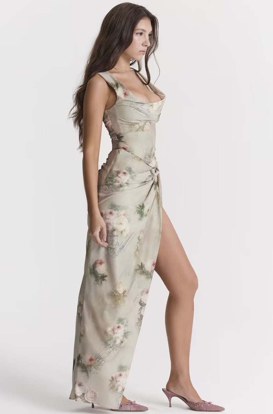 Maxikleid İm Korsett-Stil Mit Blumenmuster Und Schnürung