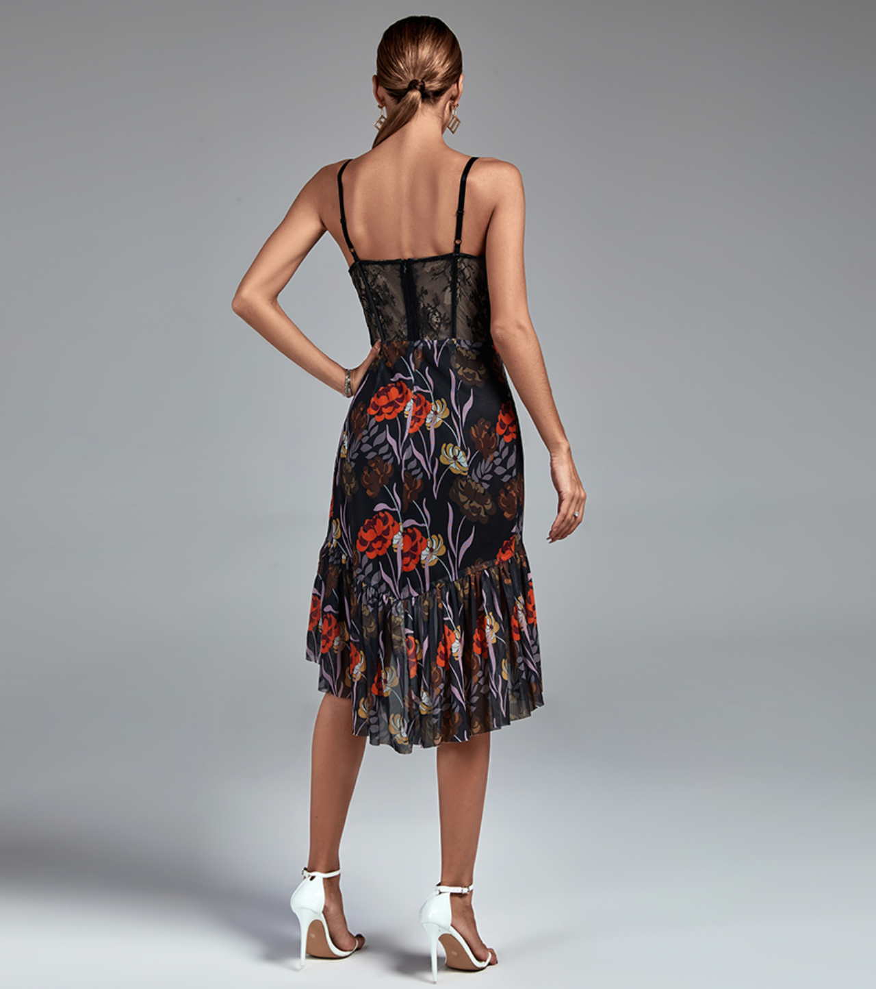 Cocktailkleid İm Korsettstil Mit Floralem Muster Und Herzförmigem Ausschnitt