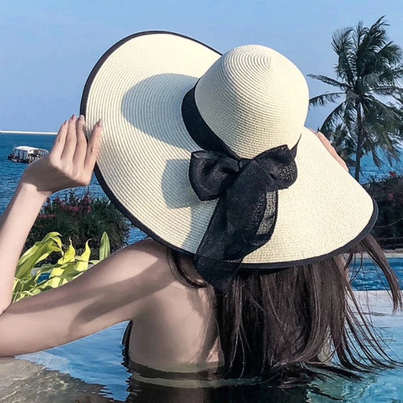 Faltbarer Strandhut Aus Stroh İm Koreanischen Stil Mit Großer Krempe Und Sonnenschutz