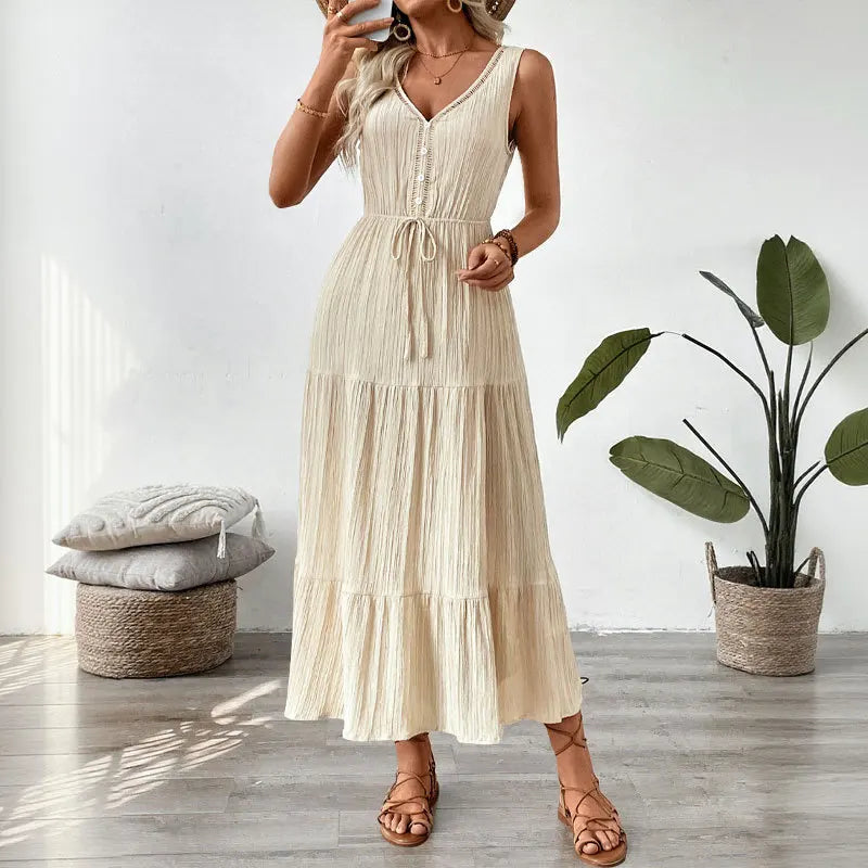 Einfarbiges, Bequemes, Langes A-Linien-Kleid