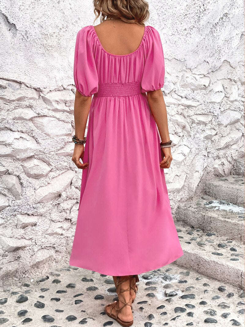 Schulterfreies Rosa Maxikleid