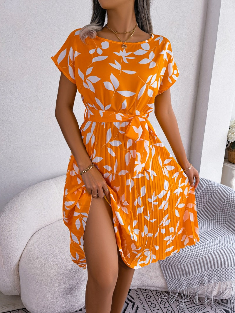 Gemustertes Midikleid Mit Rundhalsausschnitt