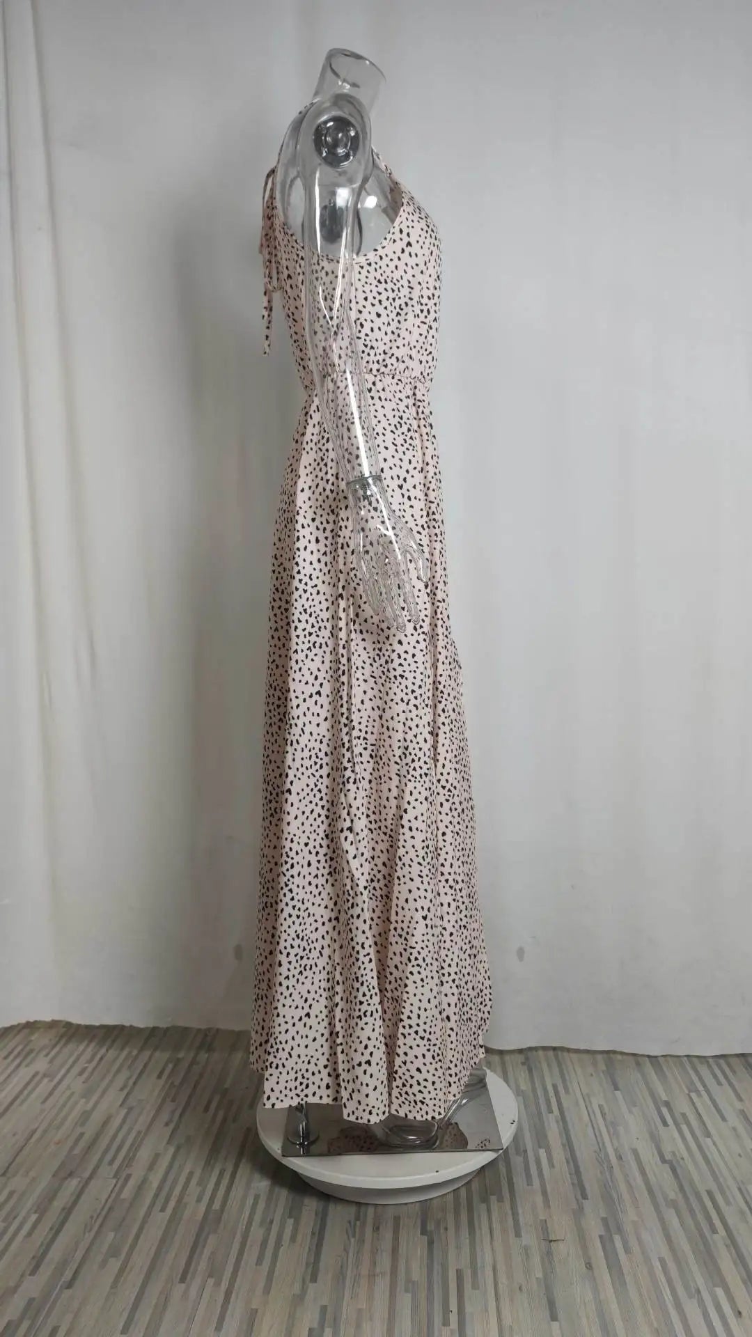 Sommer Sexy Ärmelloses Polka Dot Taille Schlitz Strap Kleid