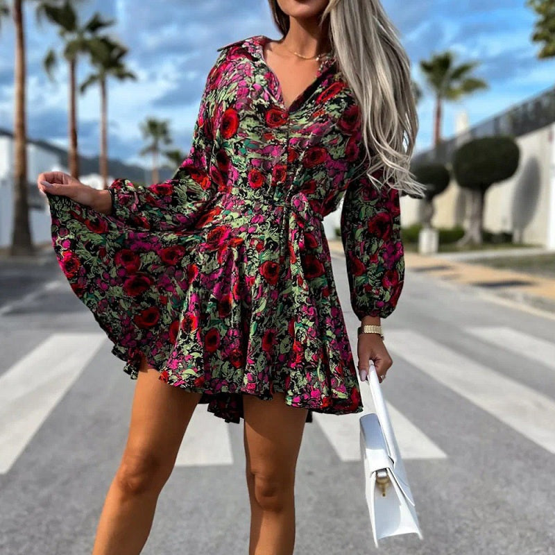 Minikleid İn A-Linie Mit Blumenmuster