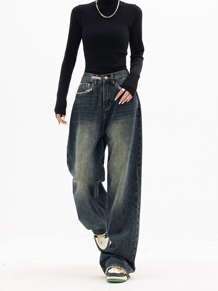 Lässige Jeans İm Streetstyle Mit Hoher Taille Und Weitem Bein