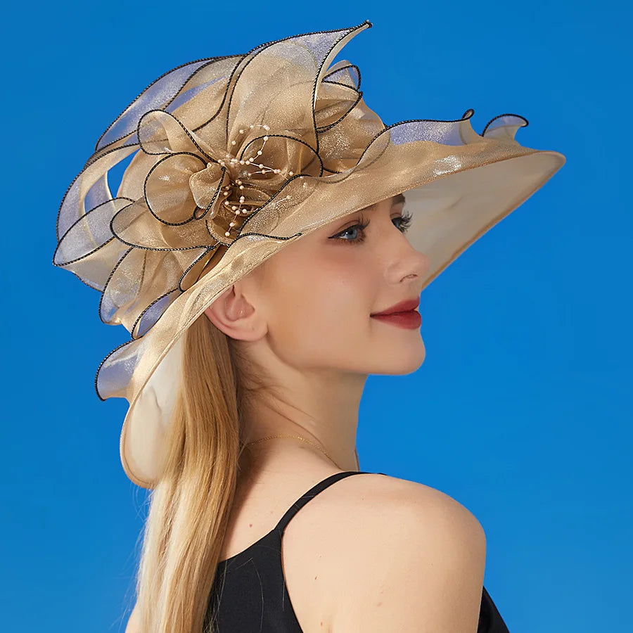 Stilvoller Sommer-Sonnenhut Für Damen, Atmungsaktiv, Gewebte Blume Mit Spitze – 56–58 Cm