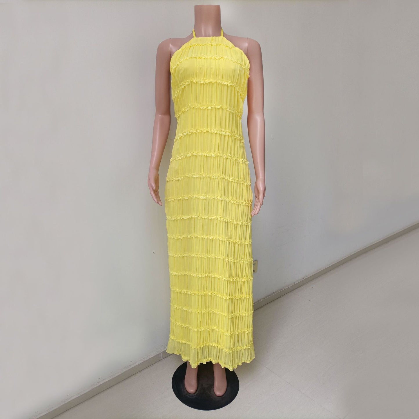 Stilvolles Neckholder-Kleid, Lang, Rückenfrei, Ärmellos, Lässig, Sommer-Strandkleid