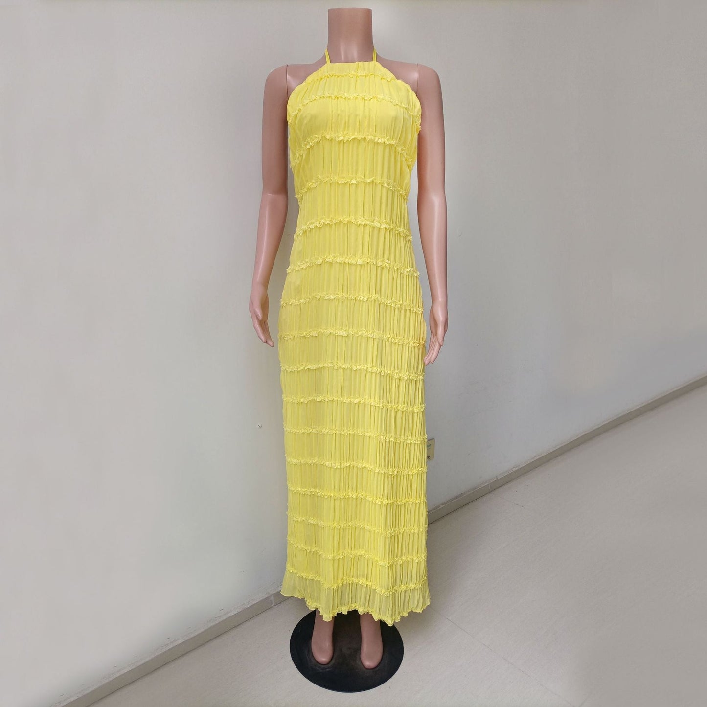 Stilvolles Neckholder-Kleid, Lang, Rückenfrei, Ärmellos, Lässig, Sommer-Strandkleid