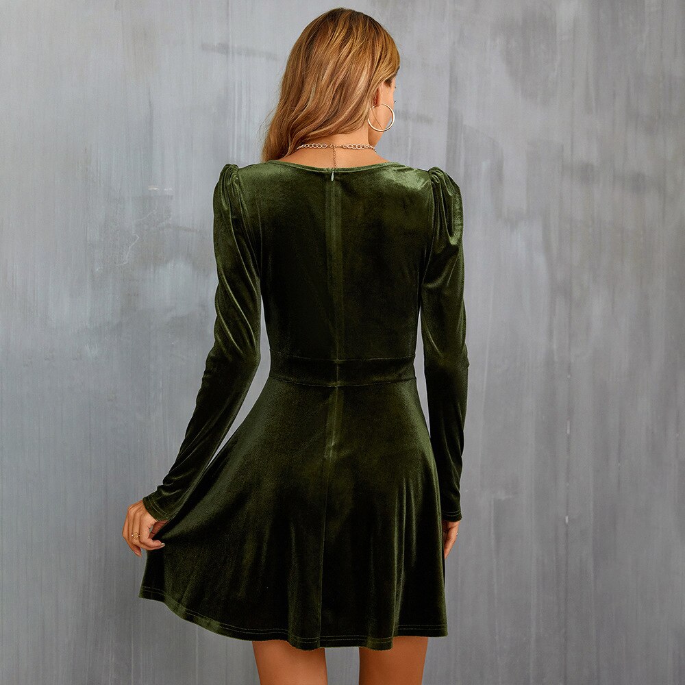Samtkleid, V-Ausschnitt, Grüne Farbe