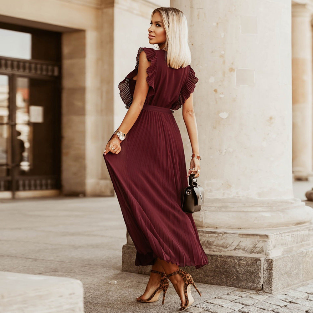 Maxikleid Mit Plissierung Und V-Ausschnitt